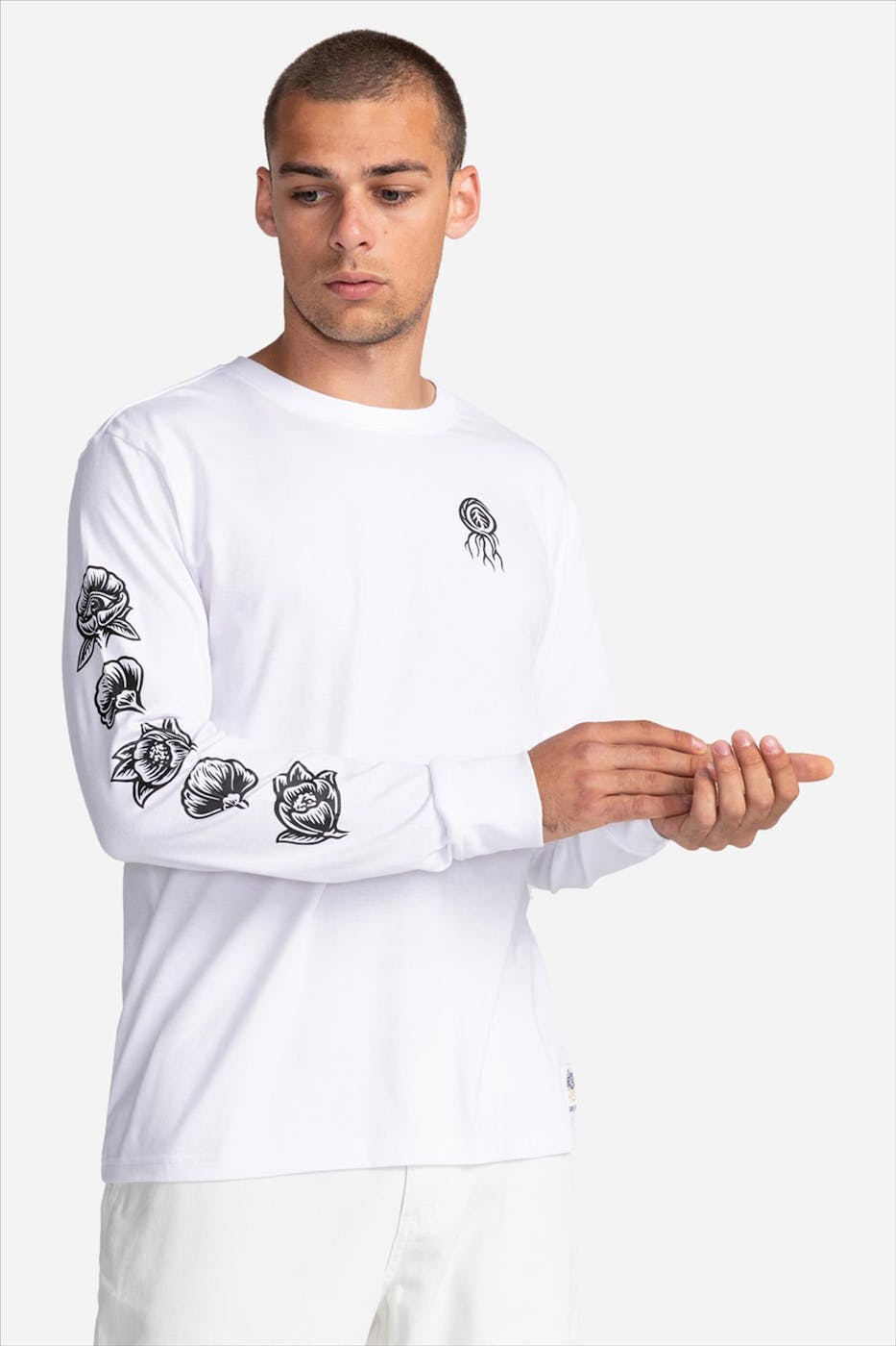 Element - Wit-zwarte Bloom T-shirt met lange mouw