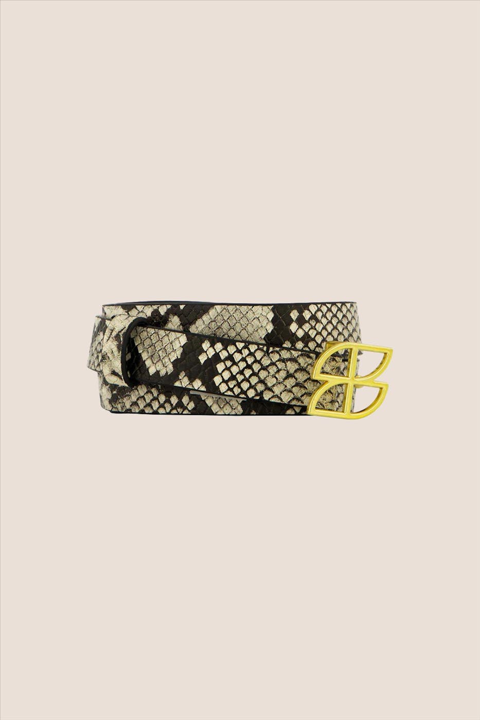 BY BAR - Ecru-Zwarte Buckle Logo Snake riem