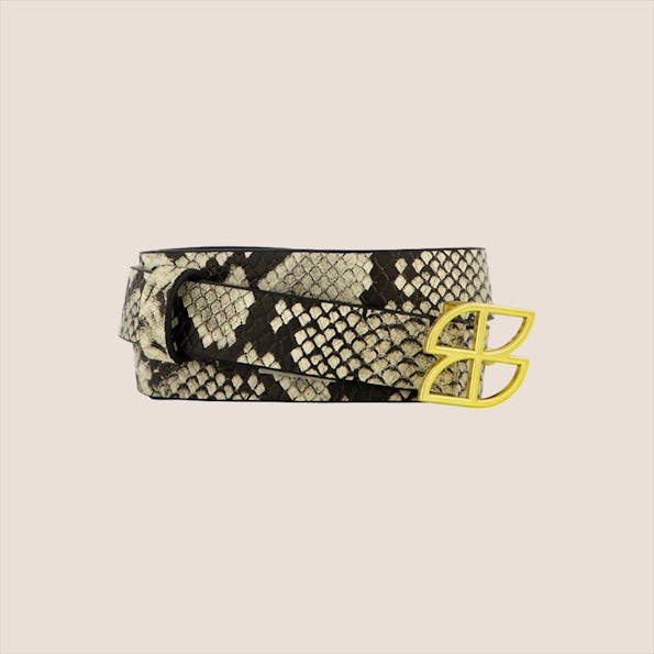 BY BAR - Ecru-Zwarte Buckle Logo Snake riem