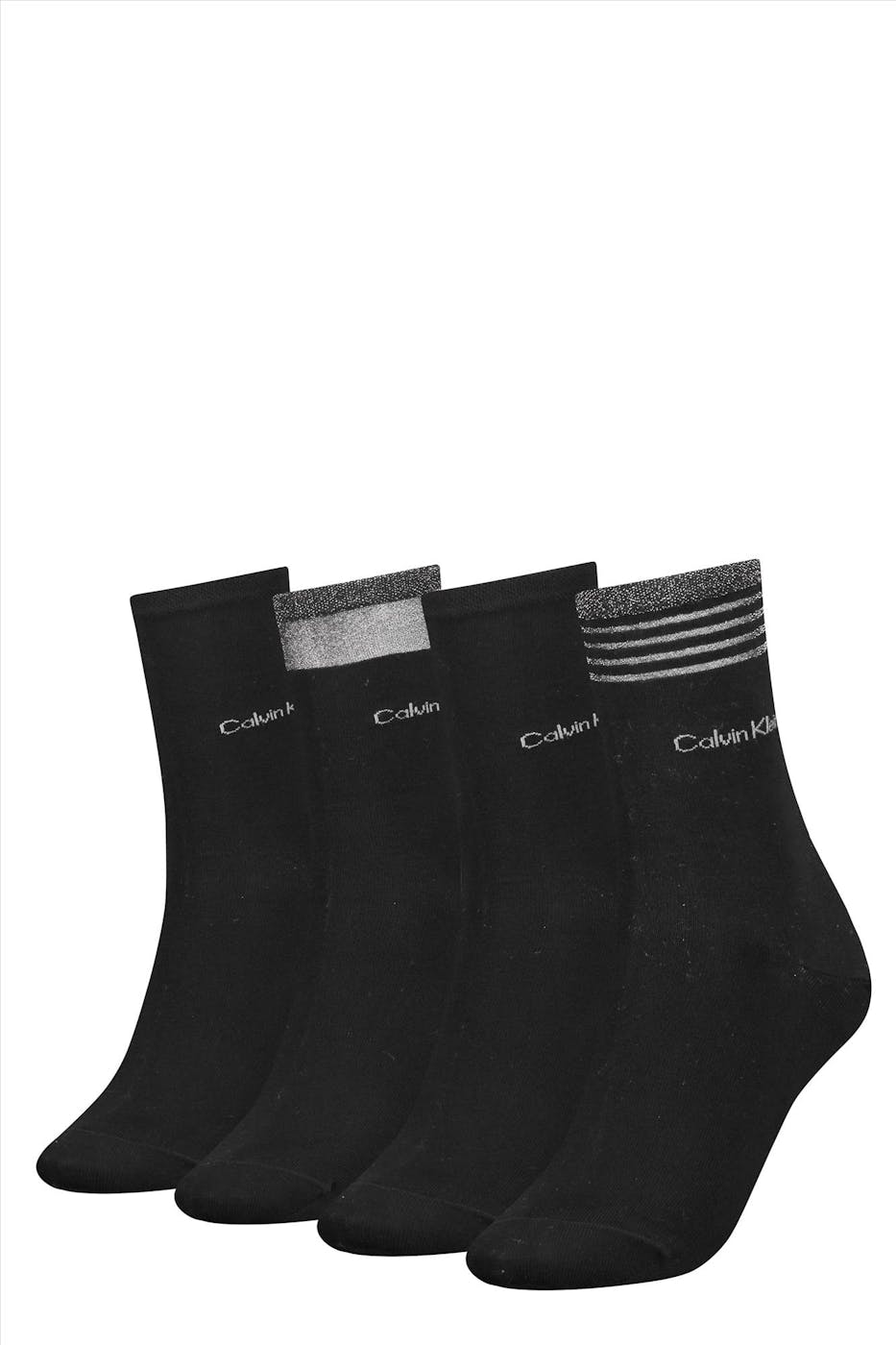 Calvin Klein - Zwarte Logo Glitter 4-pack sokken