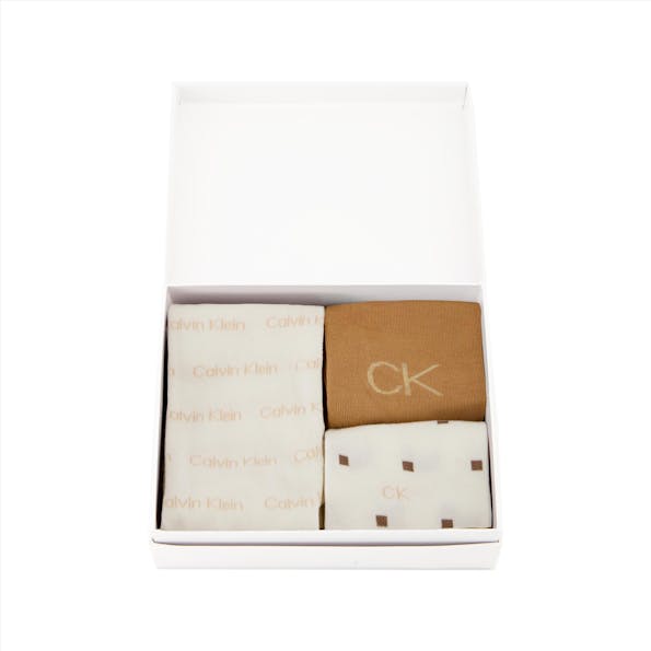 Calvin Klein - Ecru-Beige 3-pack cadeaubox sokken