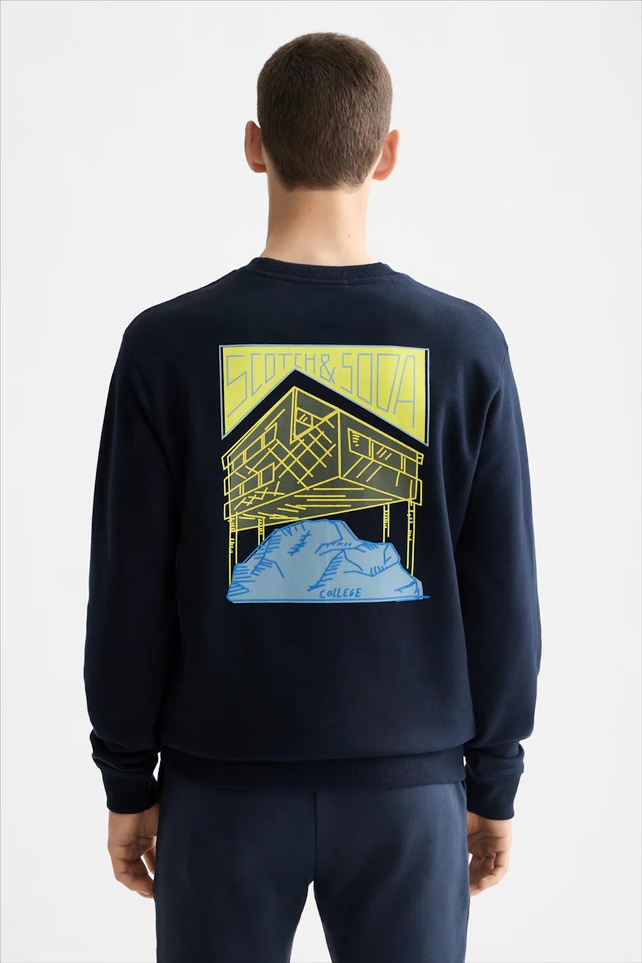 Scotch & Soda - Donkerblauwe Mountain Artwork sweater