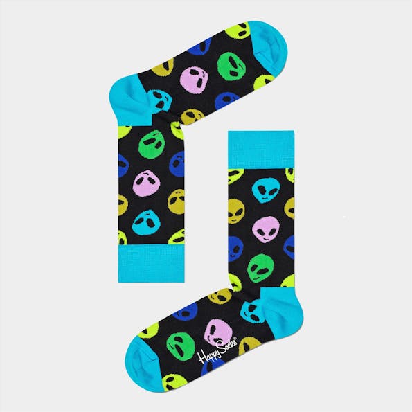 Happy Socks - Zwarte-multicolor Alien Sokken, maat 41-46