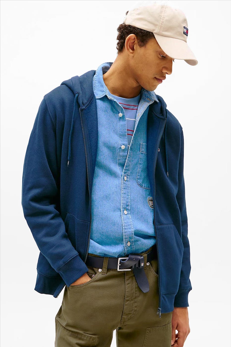 Tommy Jeans - Donkerblauwe Regular Flag Zip hoodie