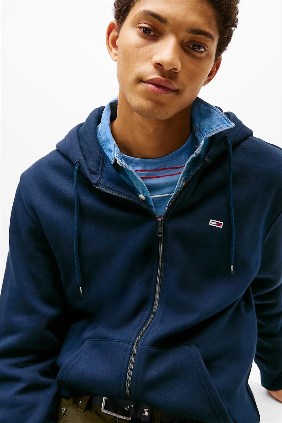 Tommy Jeans - Donkerblauwe Regular Flag Zip hoodie
