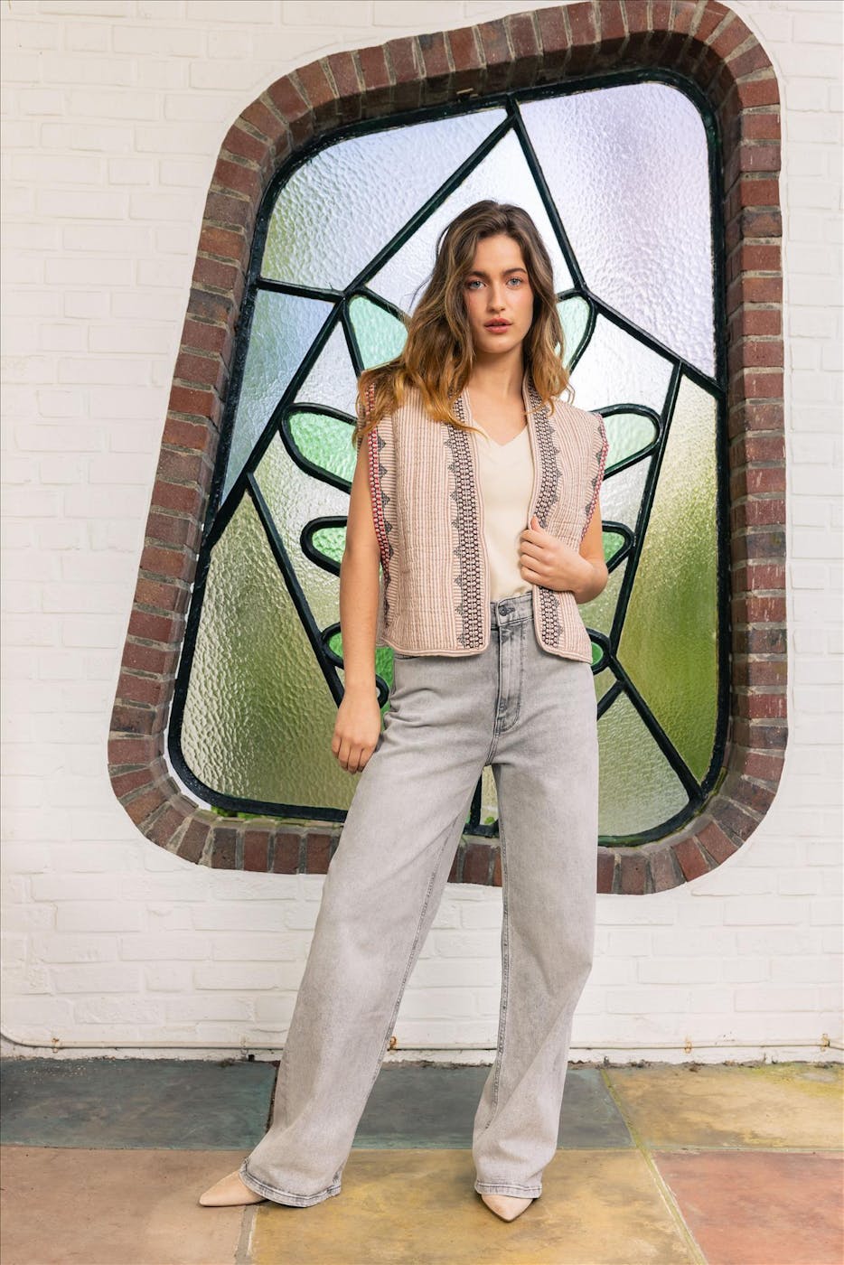 BY BAR - Ecru-Bruine Isla Slub jas