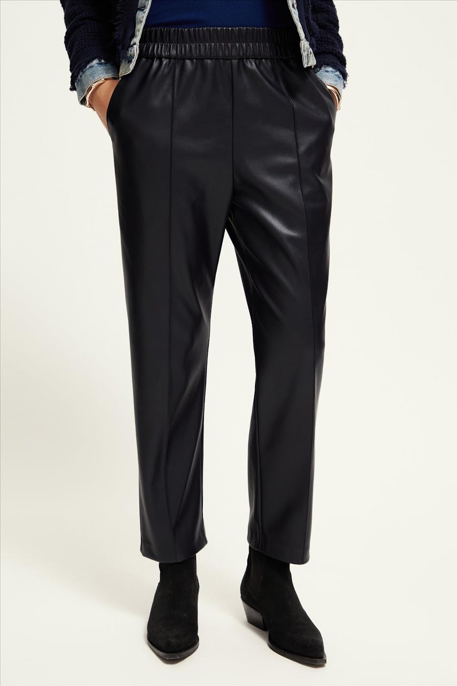 Scotch & Soda - Donkerblauwe Estelle Faux Leather broek