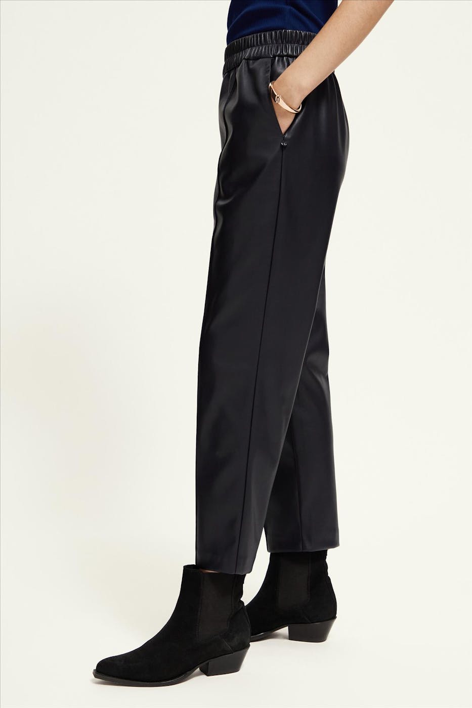 Scotch & Soda - Donkerblauwe Estelle Faux Leather broek